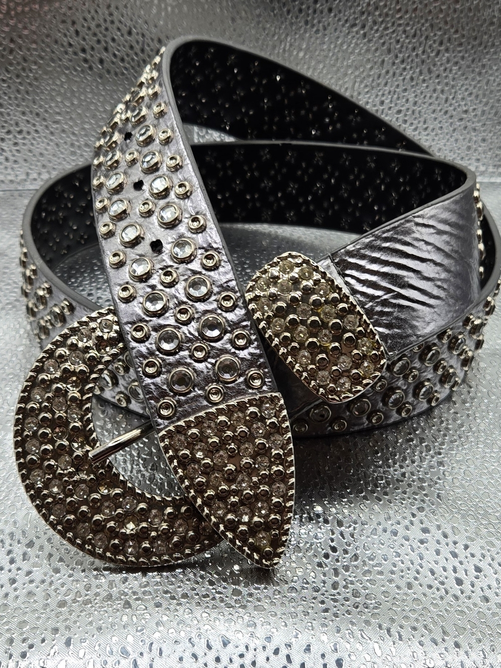 Studded Metallic Silver Women’s Leather Belt